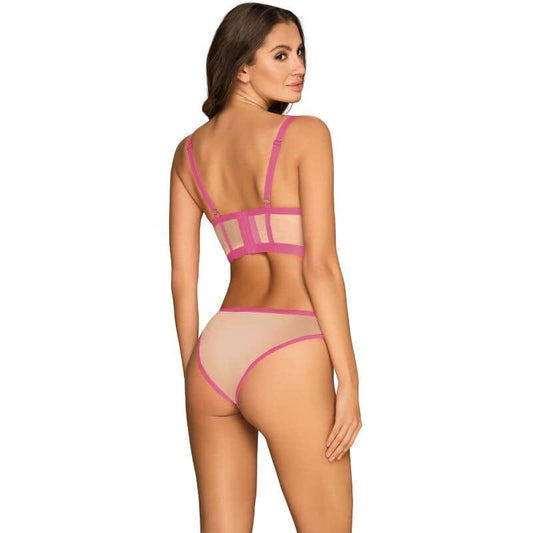 Set de lencería Nudella estilo pin-up con sujetador push up y braguita alta, en tonos rosa, diseñado para realzar curvas y ofrecer comodidad.