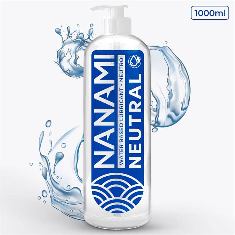 Lubricante íntimo NANAMI de 1000 ml, base de agua, compatible con preservativos y juguetes sexuales. Apto para sexo anal, vaginal y oral. Fórmula neutra, inodora y segura para la piel.