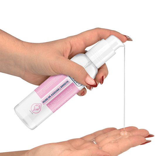 Lubricante a base de agua con sabor a nube de azúcar, textura sedosa, ideal para masajes, sexo oral y juguetes, de larga duración y sin residuos.