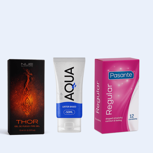 Pack básico para primera cita sexual, con productos esenciales para una experiencia íntima segura, placentera y sin improvisaciones.