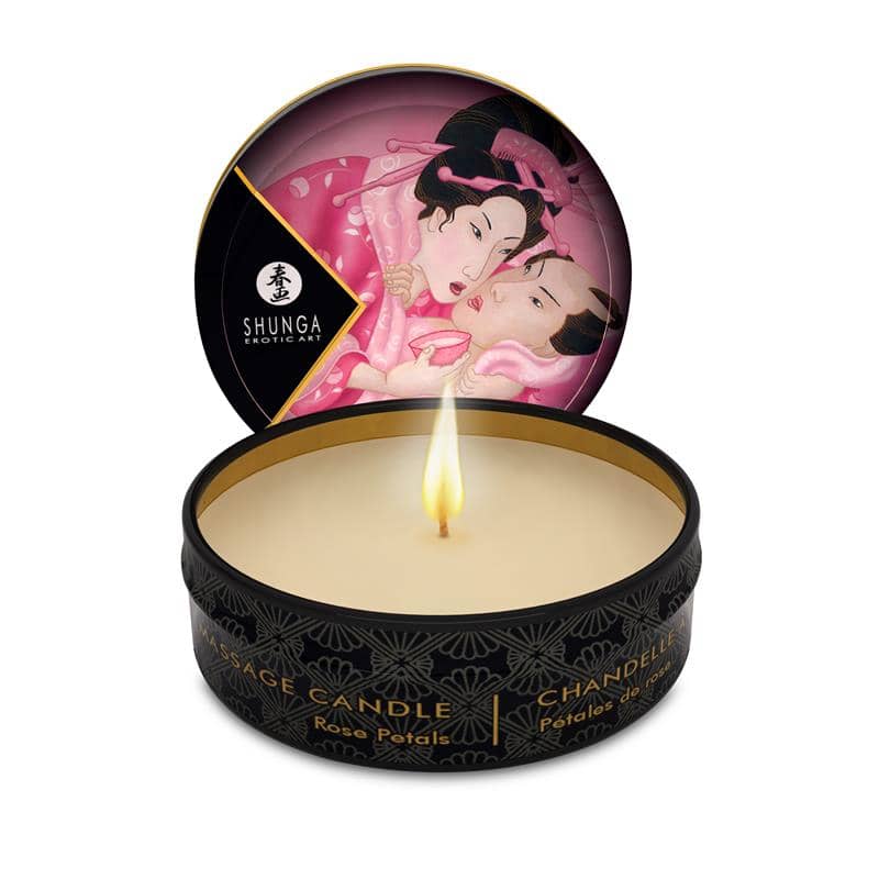 Vela de masaje aromática mini de Shunga, ideal para juegos sensuales con aceite caliente y fragancia exótica.