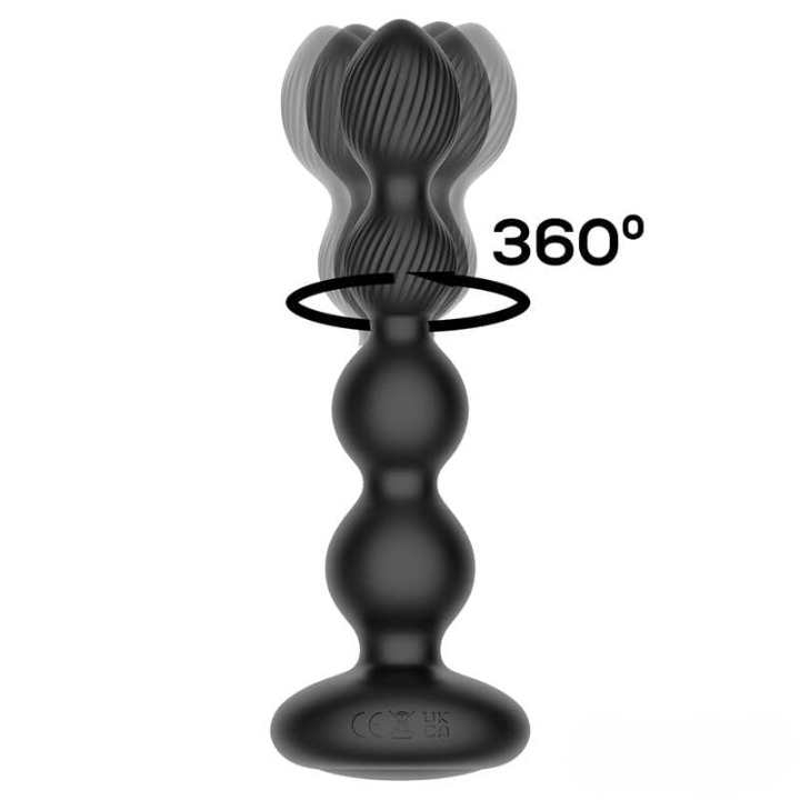 Vibrador Cadena Anal con Mando, plug anal negro con 10 funciones de vibración y oscilación 360º.