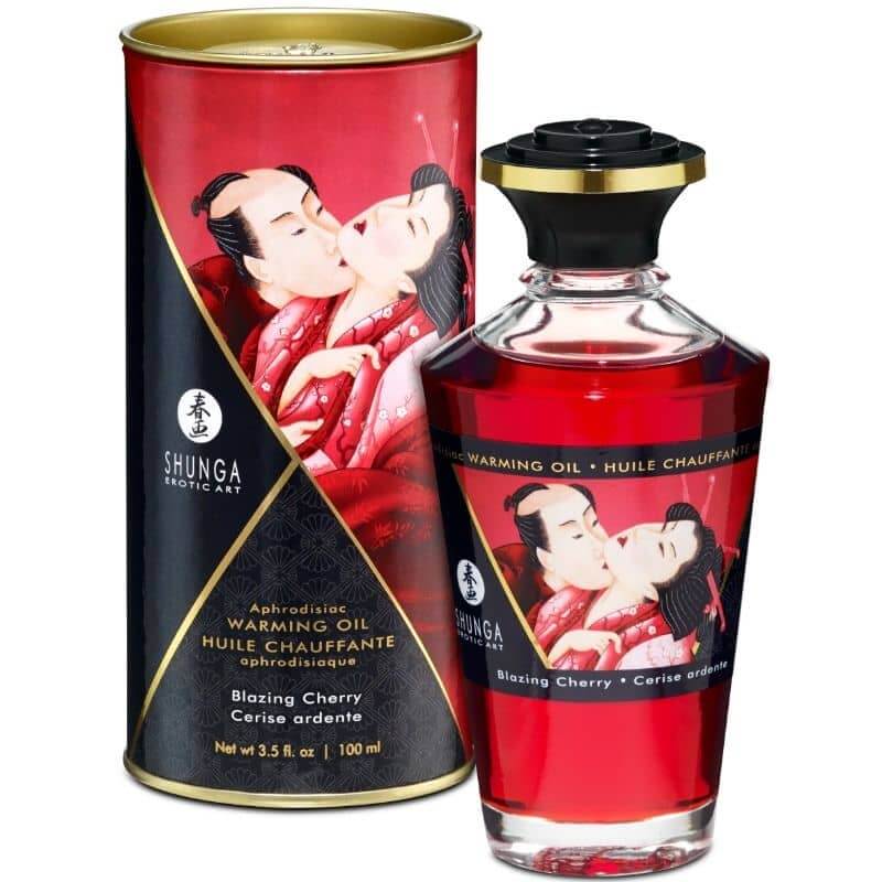 Aceite afrodisíaco de Shunga, aroma cereza para masajes sensuales.