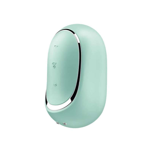 Satisfyer Pro To Go 2 en color verde menta, dispositivo compacto con controles para funciones de aire y vibración.