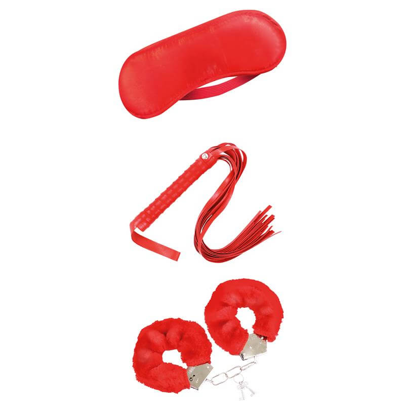 Kit BDSM medio para juegos de dominación y sumisión, incluye accesorios para principiantes, disponible en varios colores.