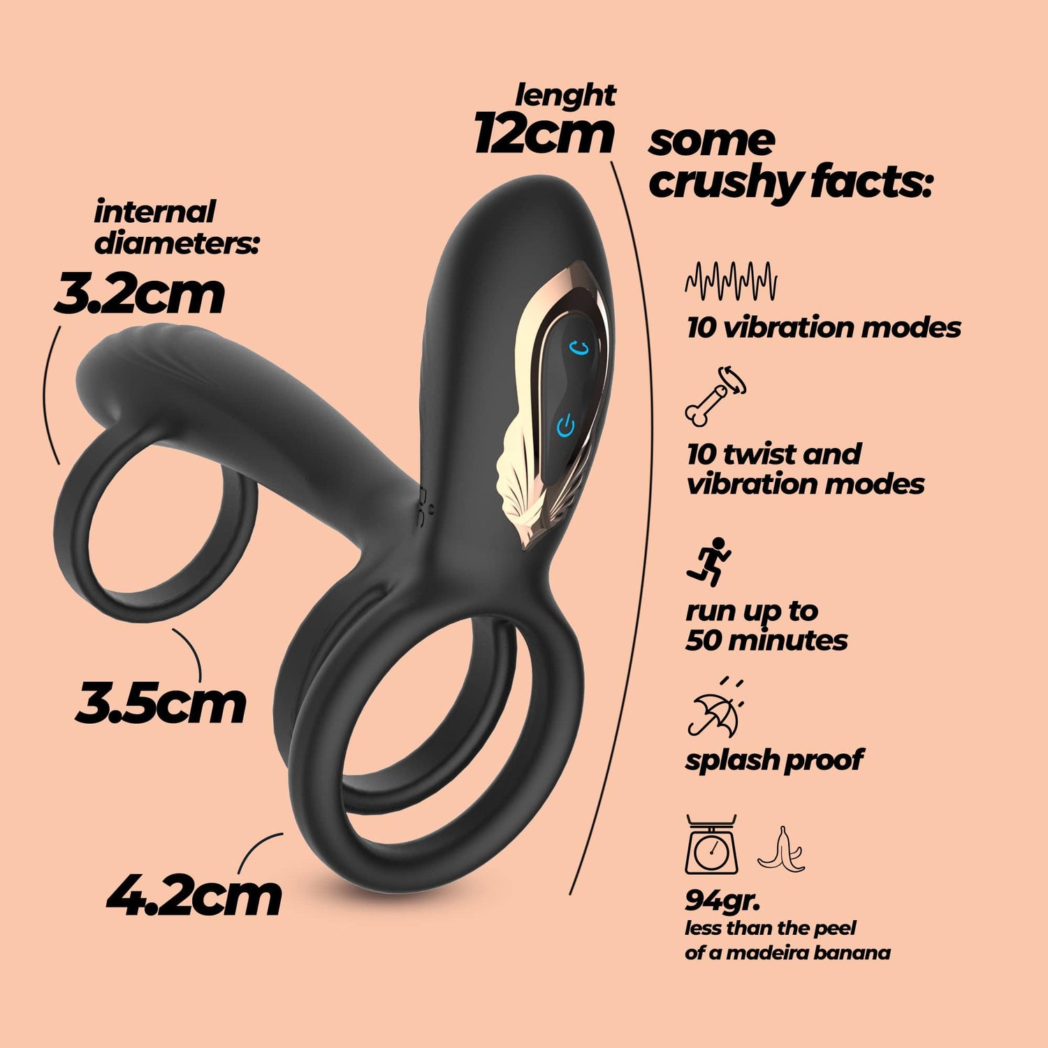 anillo vibrador con rotacion y control remoto recargable