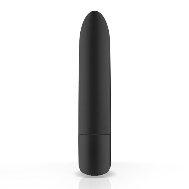 Bala vibradora pequeña con diseño alargado y punta redondeada, múltiples modos de vibración, recargable por USB e impermeable para uso cómodo y discreto.