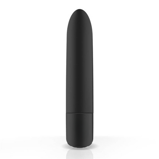 Bala vibradora pequeña con diseño alargado y punta redondeada, múltiples modos de vibración, recargable por USB e impermeable para uso cómodo y discreto.
