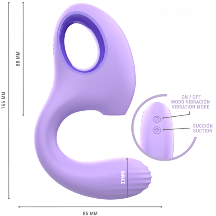 Estimulador con succión y vibración de silicona suave, con múltiples niveles de intensidad y diseño ergonómico para estimulación precisa y personalizable.