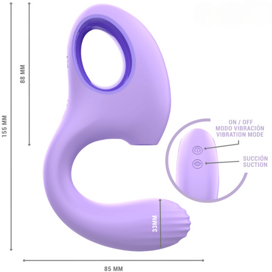 Estimulador con succión y vibración de silicona suave, con múltiples niveles de intensidad y diseño ergonómico para estimulación precisa y personalizable.