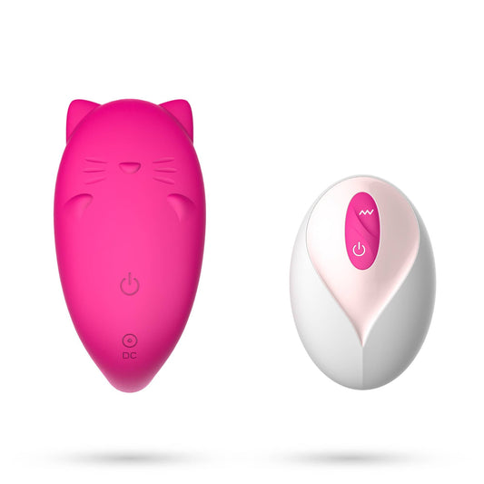Vibrador vaginal Fritz en forma de gato con control remoto, colores rosa y blanco, ofreciendo 9 modos de vibración.