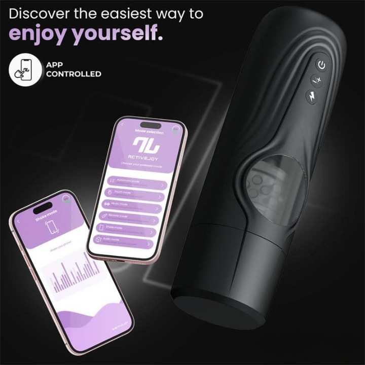 Masturbador masculino automático Egor con funciones de empuje y rotación, modo Turbo y control mediante app, fabricado en silicona premium impermeable y recargable.