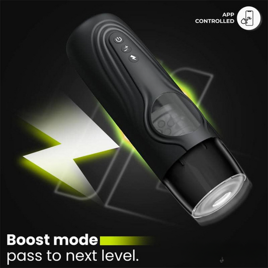 Masturbador masculino automático Egor con funciones de empuje y rotación, modo Turbo y control mediante app, fabricado en silicona premium impermeable y recargable.