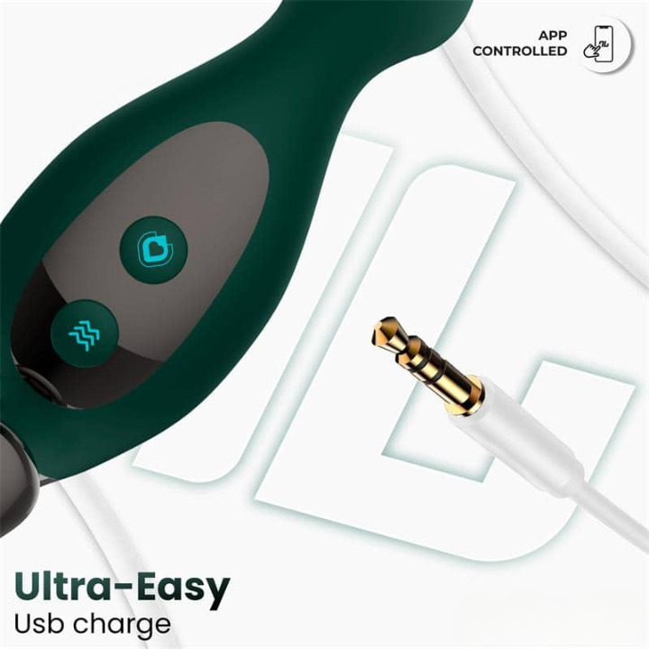 Vibrador de próstata negro con control por app, tres motores y diseño ergonómico para estimulación anal.