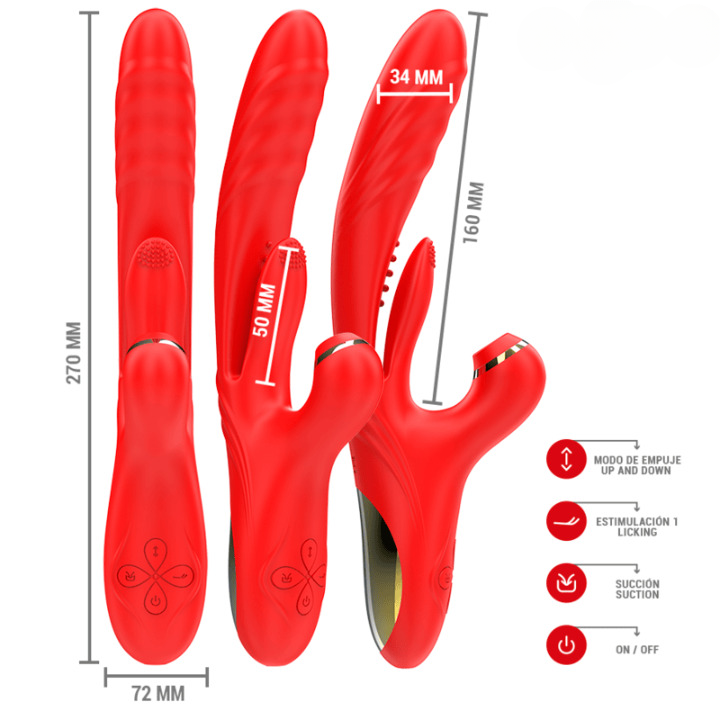 Vibrador multifuncional con empuje automático, vibración y succión en silicona premium