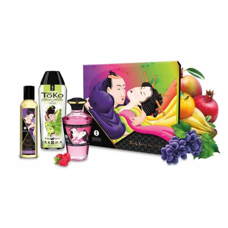 Kit Fruity Kisses Shunga con aceites y lubricante de frutas exóticas, frambuesa, mango y melón.