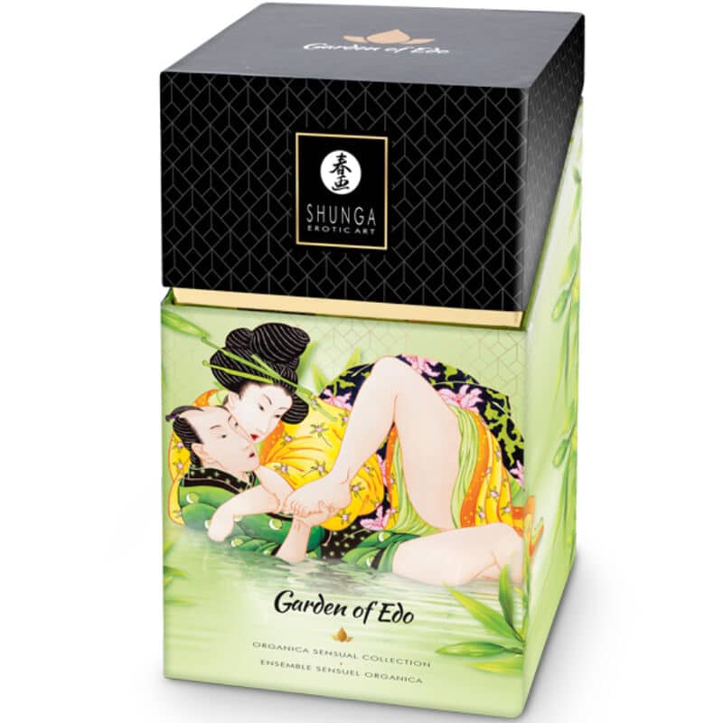 Kit Jardín de Edo Colección Orgánica de Shunga, cosmética erótica para momentos íntimos y románticos.