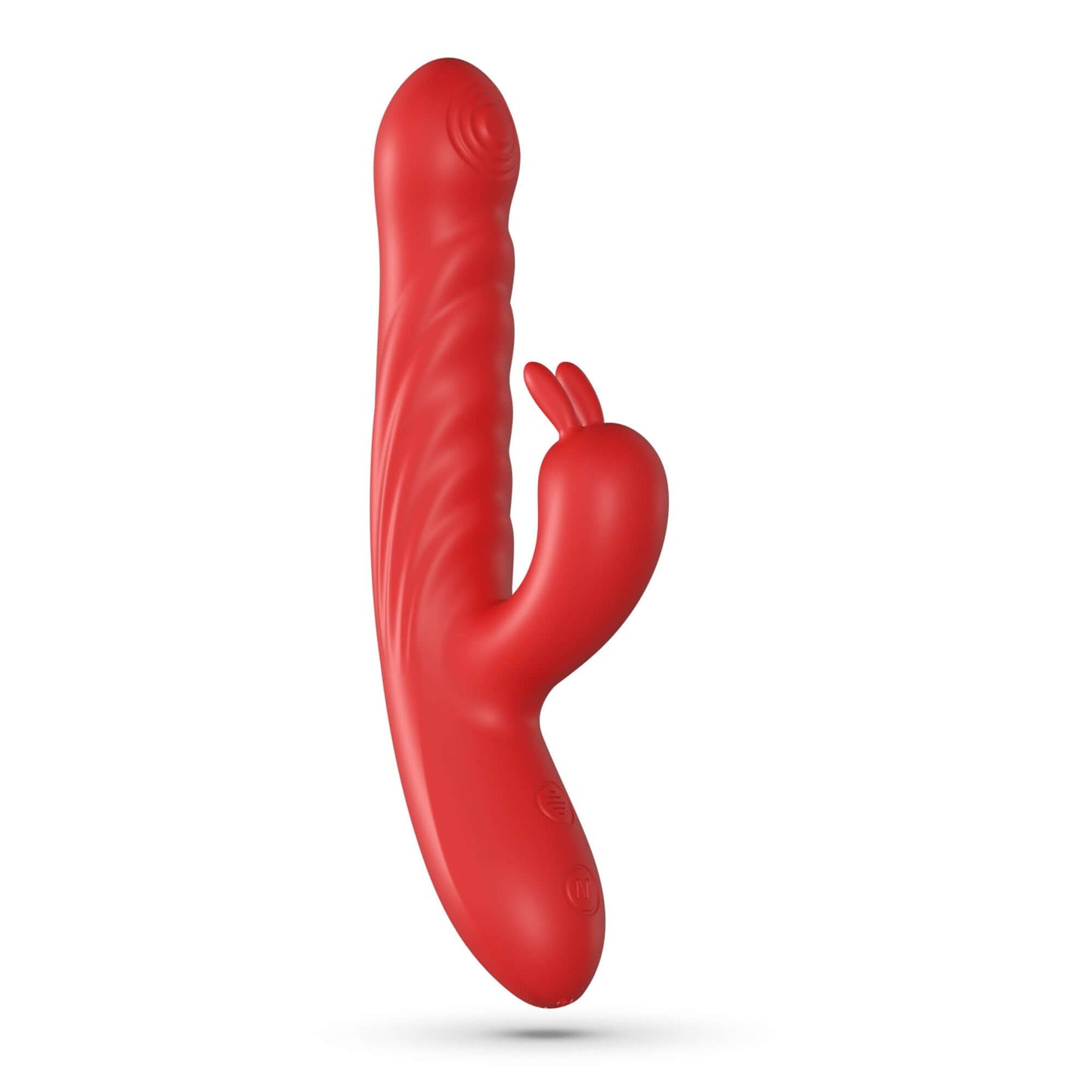 Vibrador con empuje Lapin de color rojo, diseñado para estimulación clitoriana y vaginal.