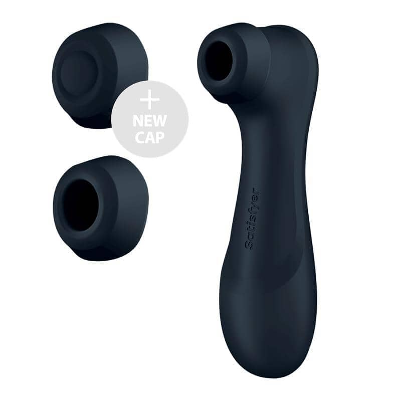 Satisfyer Pro 2 Generación 3 en color negro con dos nuevos capuchones para mejorar la estimulación y el placer del clítoris.