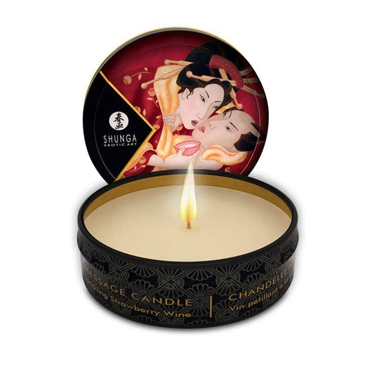Vela de masaje aromática mini de Shunga, ideal para juegos sensuales con aceite caliente y fragancia exótica.