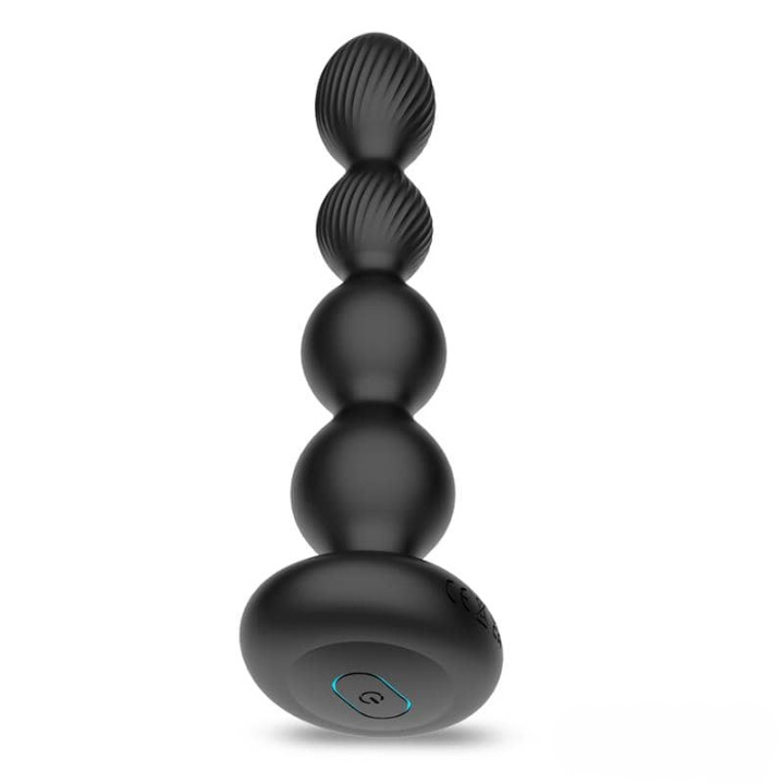 Vibrador Cadena Anal con Mando, plug anal negro con 10 funciones de vibración y oscilación 360º.