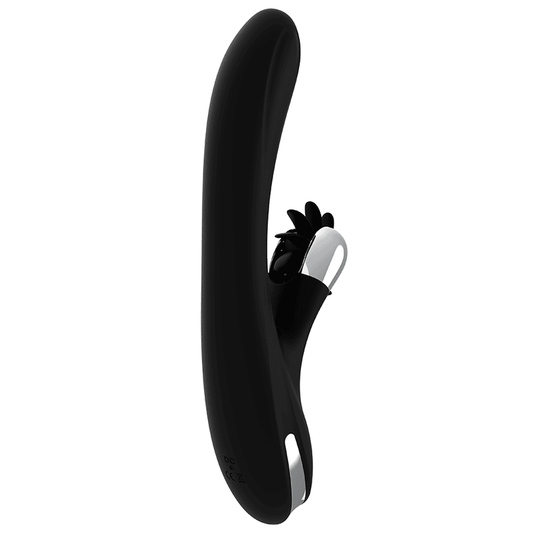 Vibrador con lengua giratoria para doble estimulación del clítoris y punto G, con modos independientes de vibración y movimiento.