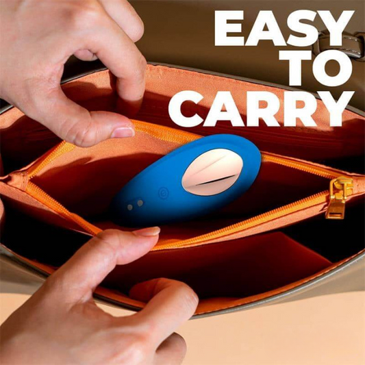 Vibrador portátil compacto azul con control de aplicación, recargable, hecho de material seguro, bajo nivel de ruido, tamaño mini.