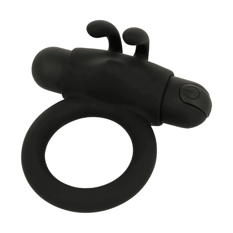 Anillo Vibrador Orus de silicona médica negra con potente bala vibradora recargable.