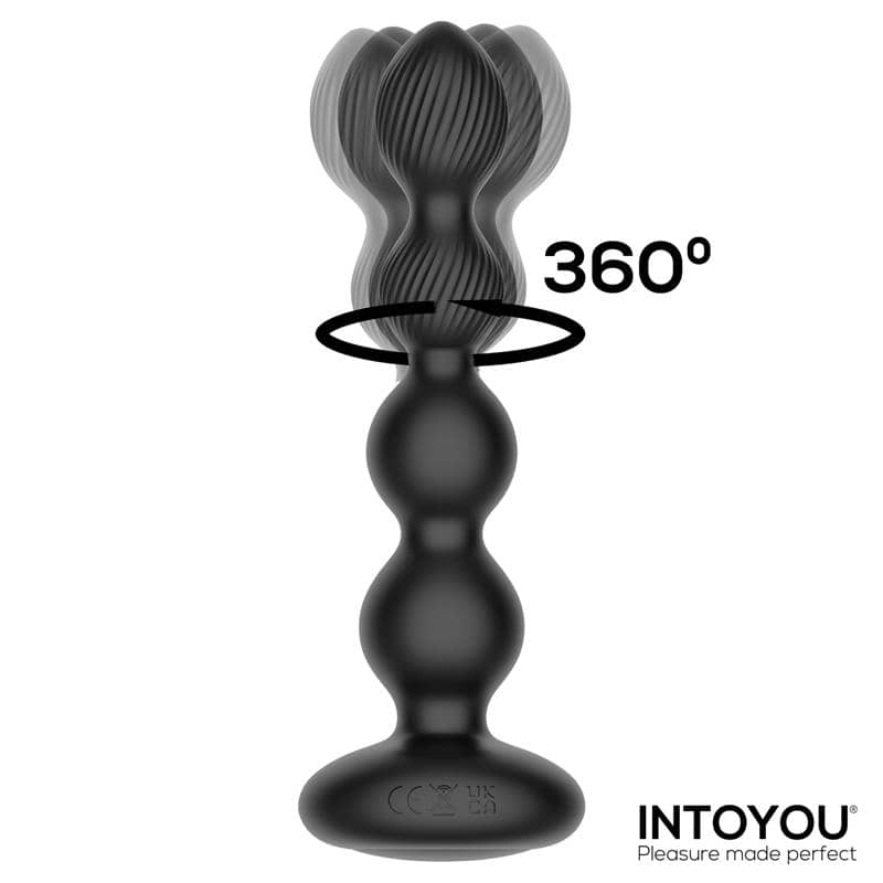 Vibrador Cadena Anal con Mando, plug anal negro con 10 funciones de vibración y oscilación 360º.