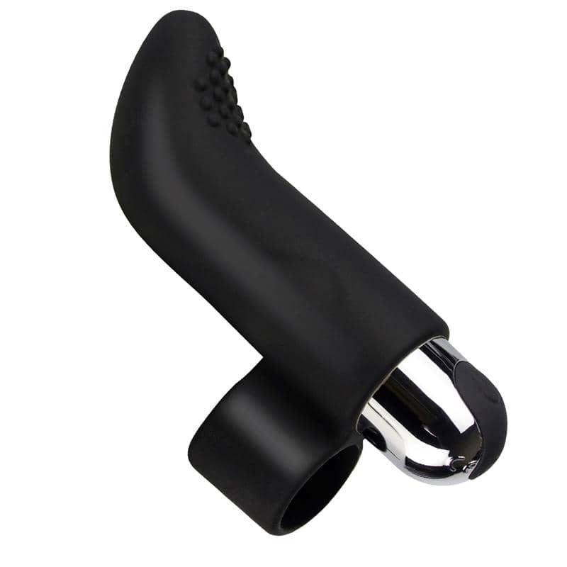 Dedal en forma de dedo vibrador negro para clítoris