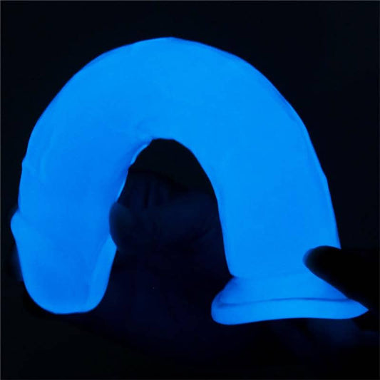 Dildo luminoso realista con ventosa, textura venosa y luz azul. Ideal para estimulación vaginal y anal.