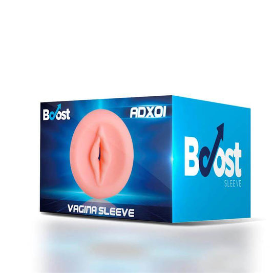 Funda para vagina Boost con diseño realista, empaquetada en una elegante caja azul.