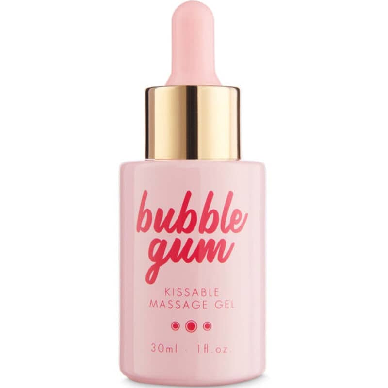 Gel de masaje besable Bubblegum en frasco rosa, perfecto para realzar los momentos íntimos. 30ml.