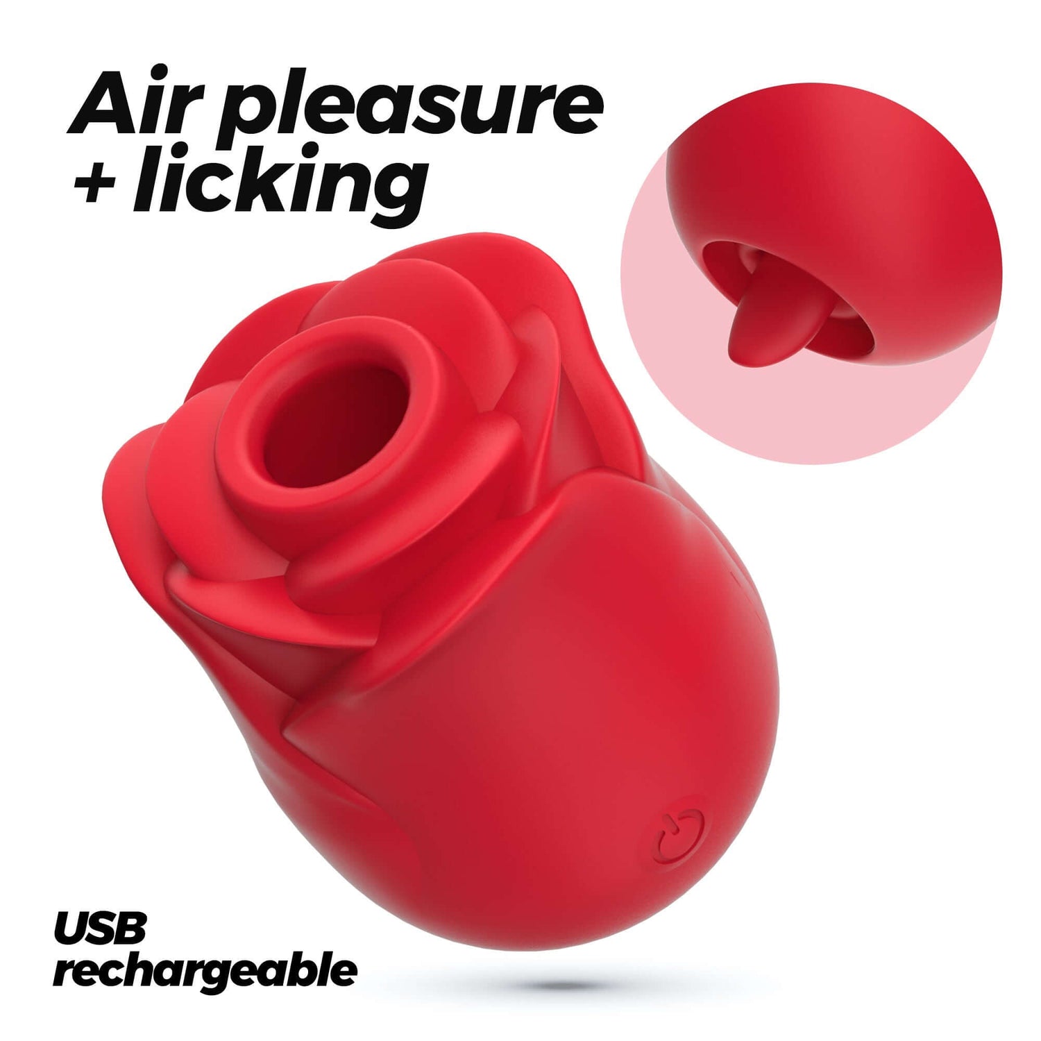  rosa roja de silicona con función de succión de aire y lengua, recargable por USB.