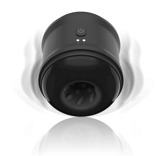 Masturbador para pene Cassian, compacto y versátil, equipado con doble orificio y control de potencia.