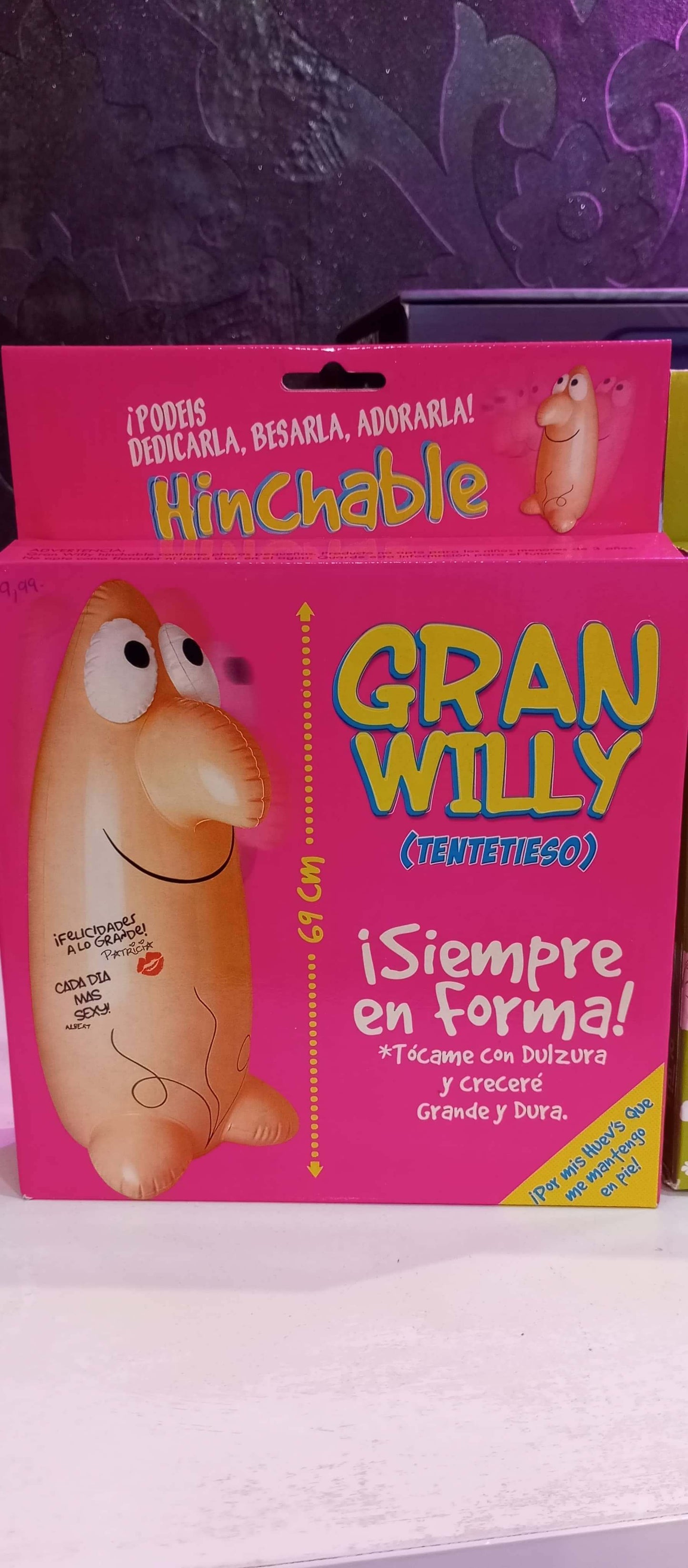  Tentetieso - Pene hinchable de 69 cm en caja rosa, juguete divertido y original, siempre en forma para añadir alegría.