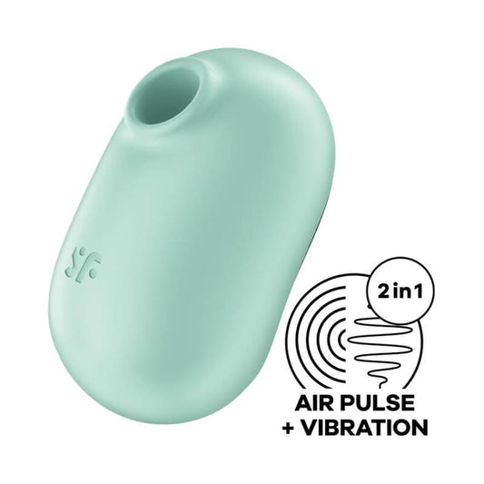 Satisfyer Pro To Go 2 en color verde menta, con tecnología de vibración y pulso de aire.