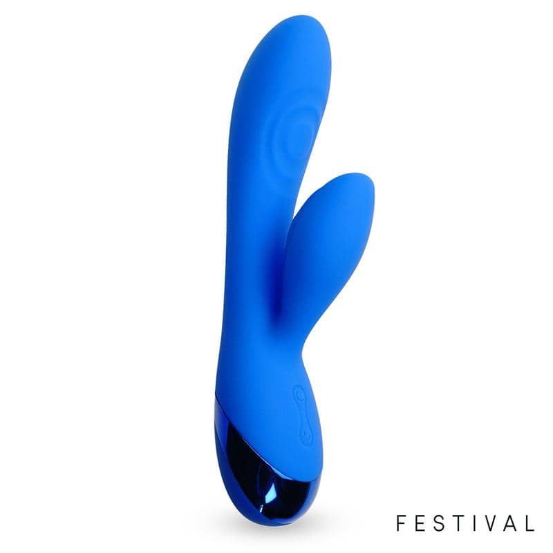 Vibrador Conejito Marna en color azul, diseñado para 10 funciones de vibración y estimulación clitorial intensa.