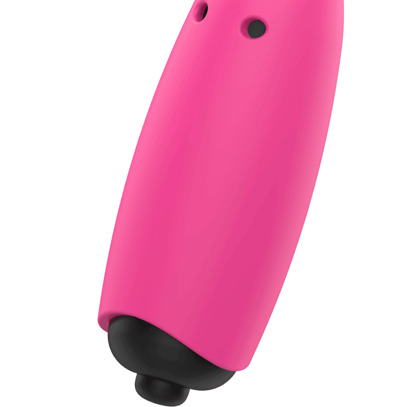 Mini vibrador compacto con orejas para estimulación clitoriana, color rosa, pilas incluidas.