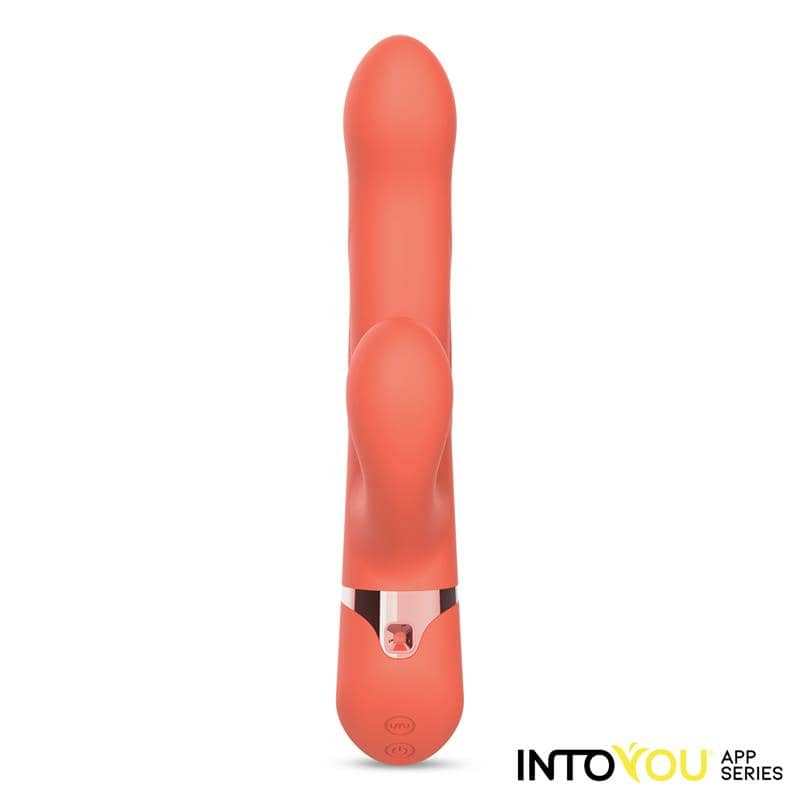 Vibrador conejito Mindy en color coral, con funciones controladas por app para una experiencia única.