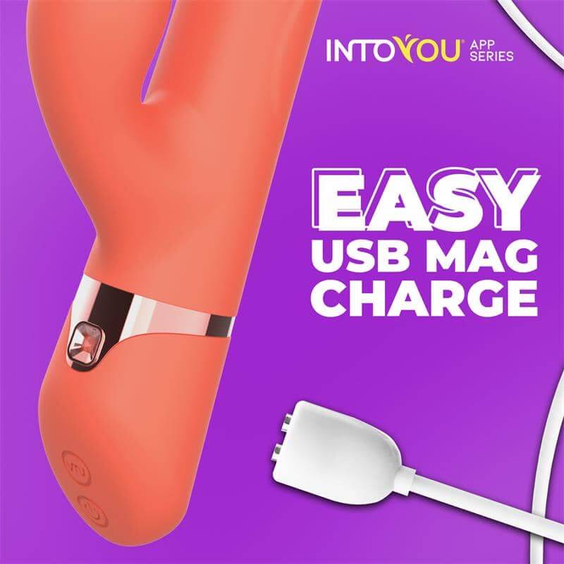 Vibrador conejito Mindy en color naranja con carga USB magnética fácil, parte de la serie.