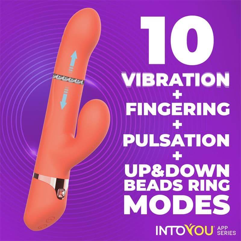 Vibrador Mindy en color naranja con 10 modos de vibración, pulsación y anillo de bolas controlable por app.